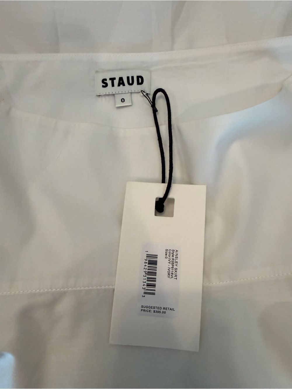 NWT STAUD Ainsley Light Cream Midi Hankerchief Hem Skirt with Lace Trim Sz 0 - Picture 7 of 9